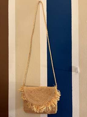 Mar Y Sol Tanya Handmade Raffia Fringe Crossbody Bag